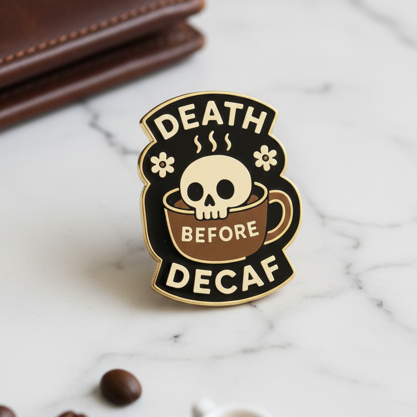 Death Before Decaf Enamel Pin